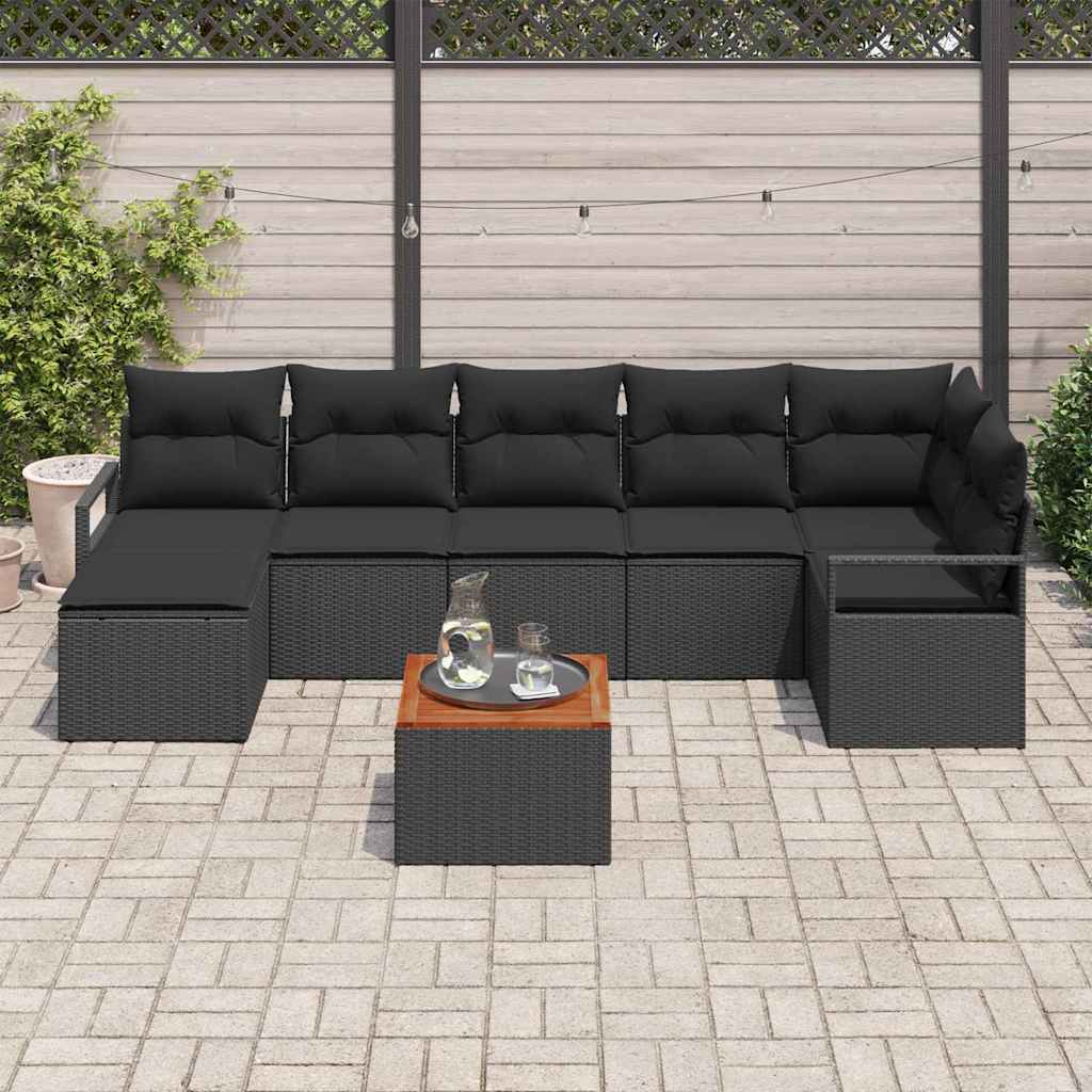 Set Divano da Giardino con cuscino 8 pcs Nero polyrattan | homemem39