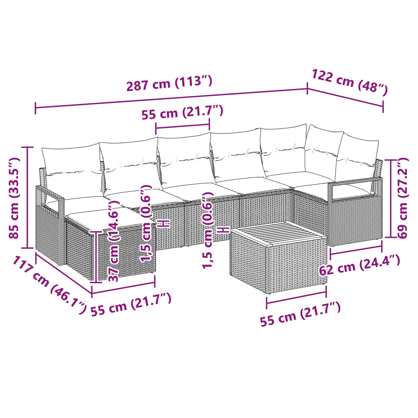 Set Divano da Giardino con cuscino 8 pcs Grigio polyrattan | homemem39