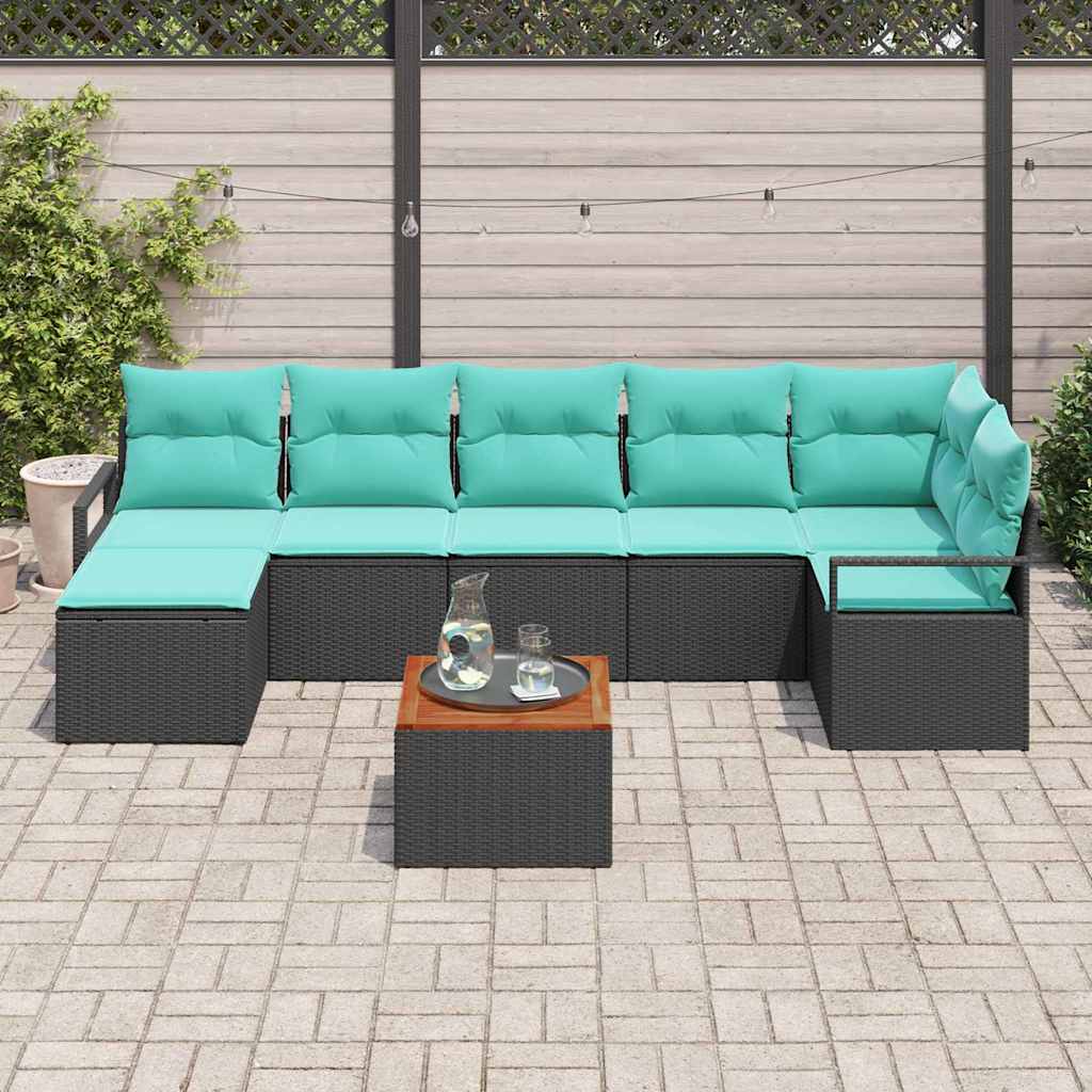 Set Divano da Giardino con cuscino 8 pcs Nero polyrattan | homemem39