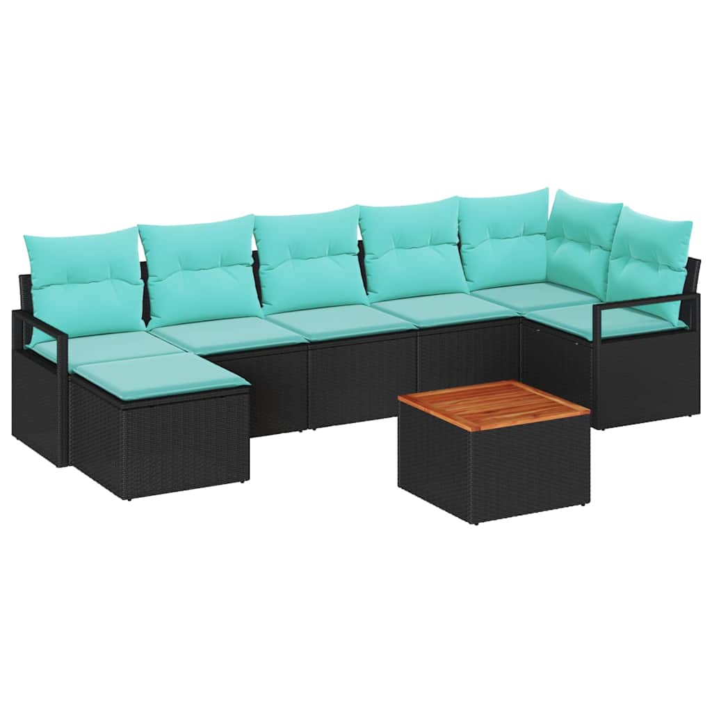 Set Divano da Giardino con cuscino 8 pcs Nero polyrattan | homemem39