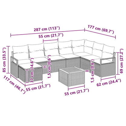 Set Divano da Giardino con cuscino 9 pcs Beige polyrattan | homemem39