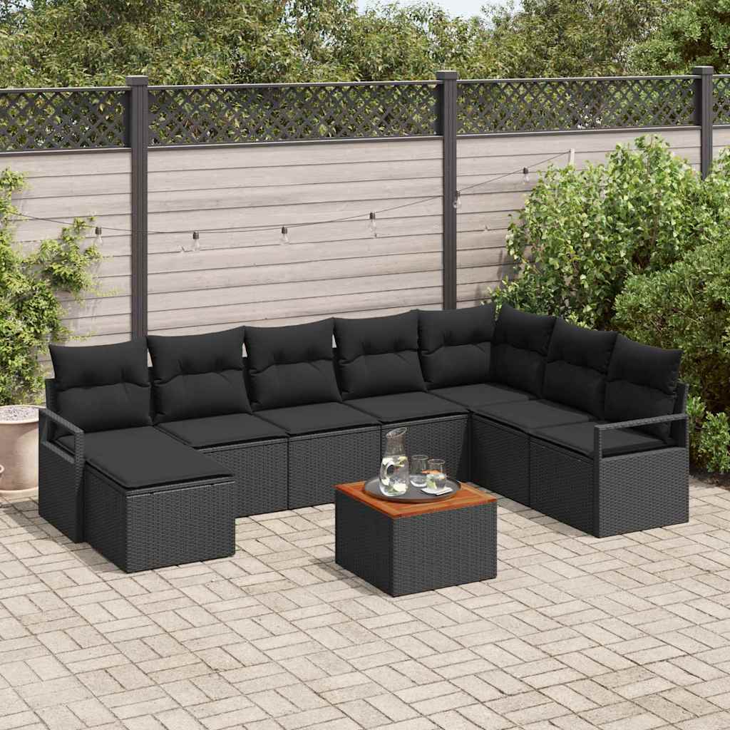 Set Divano da Giardino con cuscino 9 pcs Nero polyrattan | homemem39