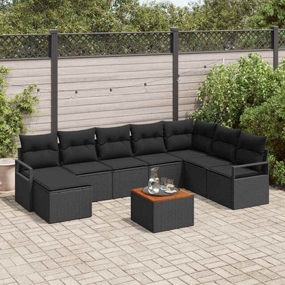 Set Divano da Giardino con cuscino 9 pcs Nero polyrattan | homemem39