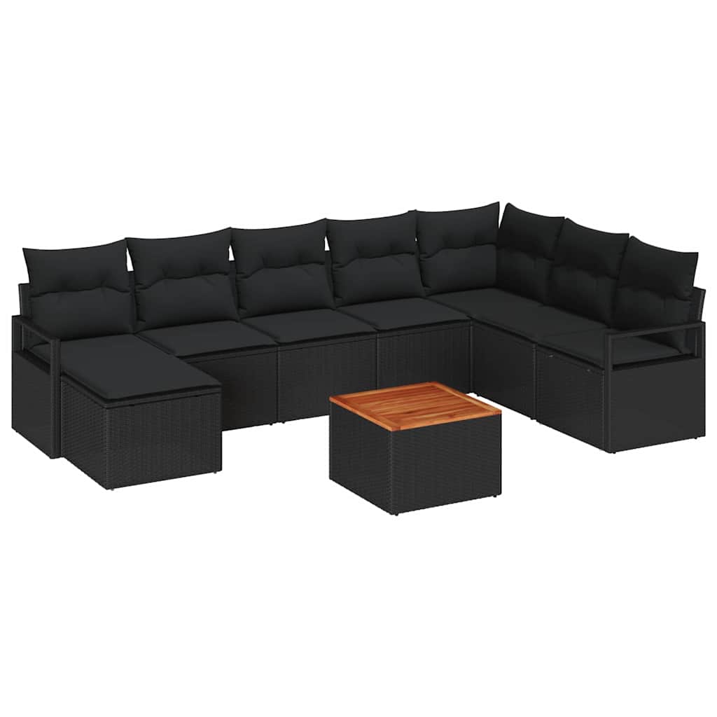 Set Divano da Giardino con cuscino 9 pcs Nero polyrattan | homemem39