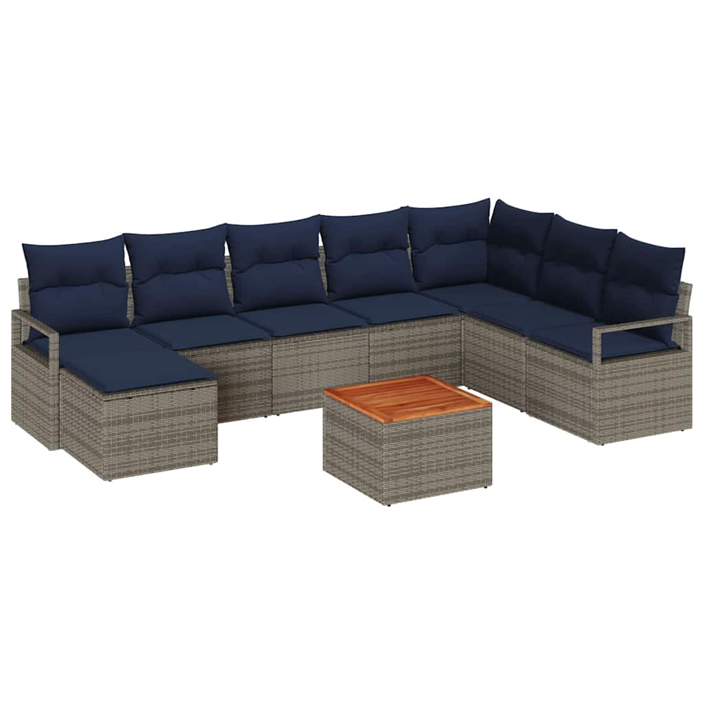 Set Divano da Giardino con cuscino 9 pcs Grigio polyrattan | homemem39