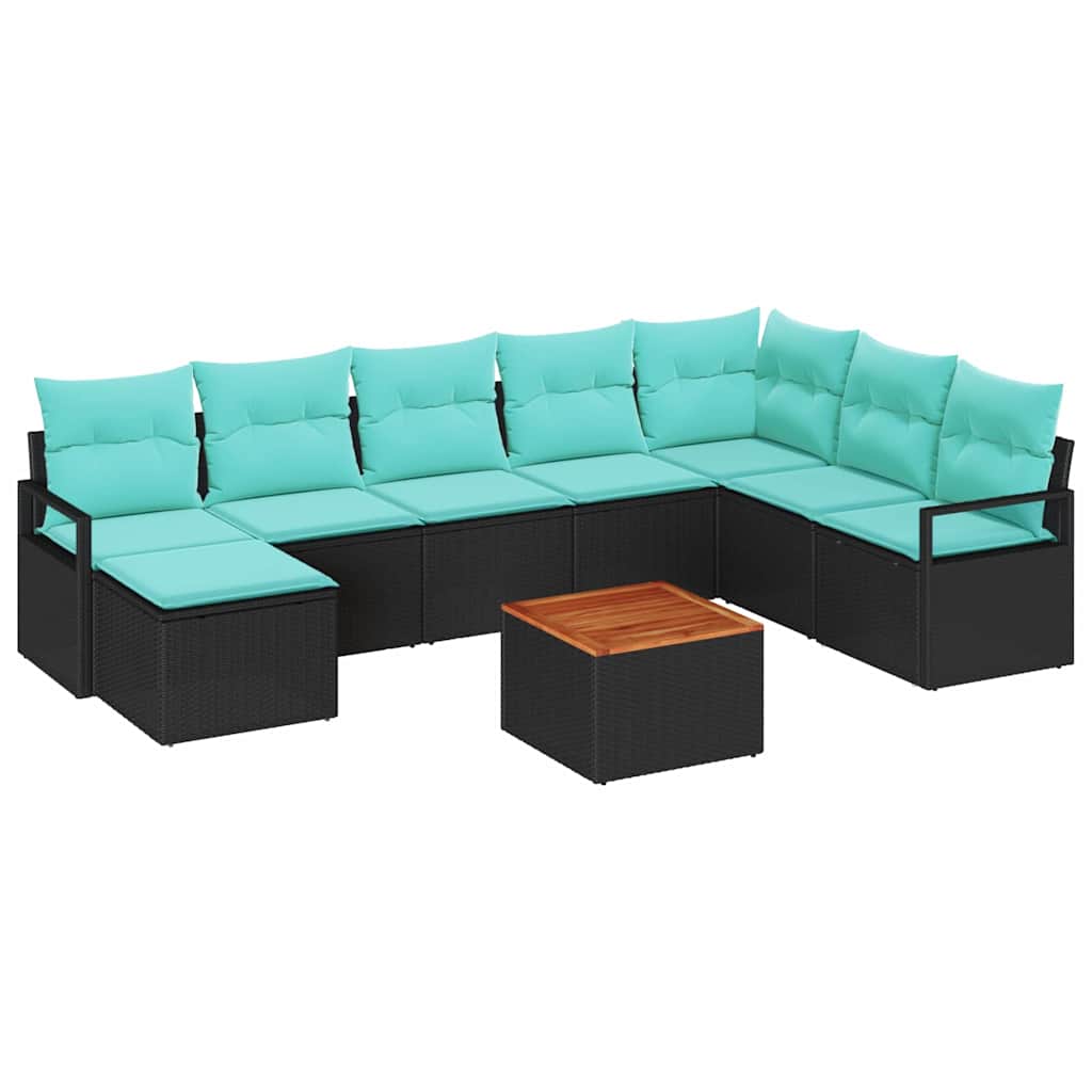 Set Divano da Giardino con cuscino 9 pcs Nero polyrattan | homemem39