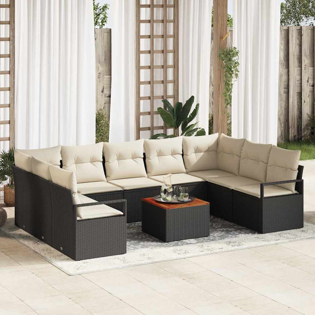 Set Divano da Giardino con cuscino 10 pcs Nero polyrattan | homemem39