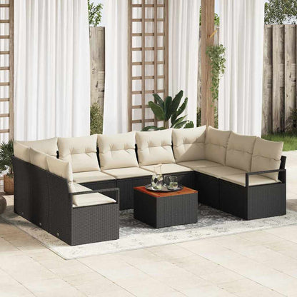 Set Divano da Giardino con cuscino 10 pcs Nero polyrattan | homemem39