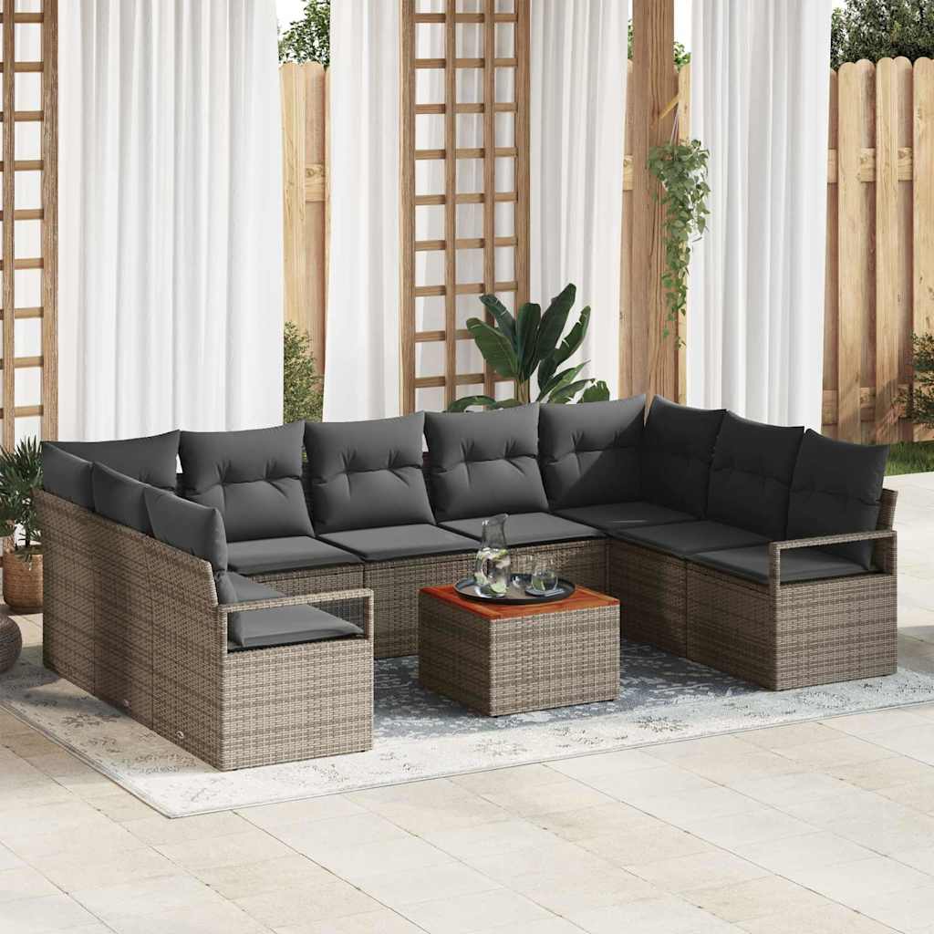 Set Divano da Giardino con cuscino 10 pcs Grigio polyrattan | homemem39