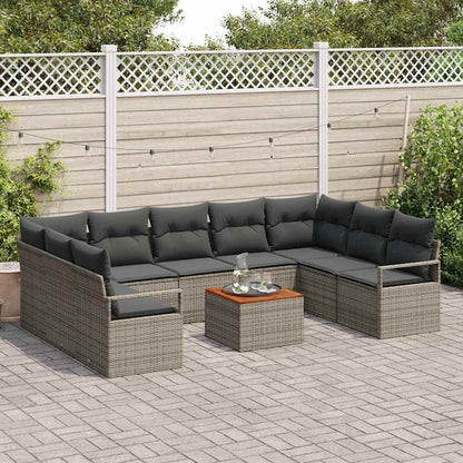 Set Divano da Giardino con cuscino 10 pcs Grigio polyrattan | homemem39