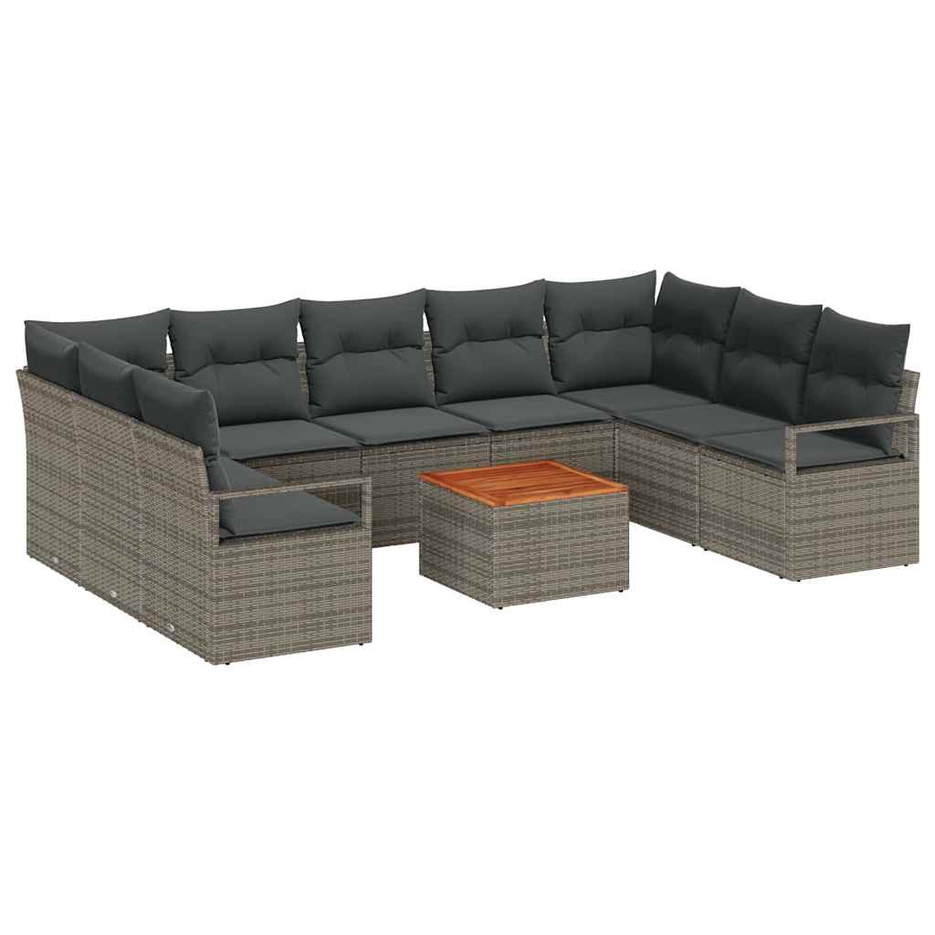 Set Divano da Giardino con cuscino 10 pcs Grigio polyrattan | homemem39