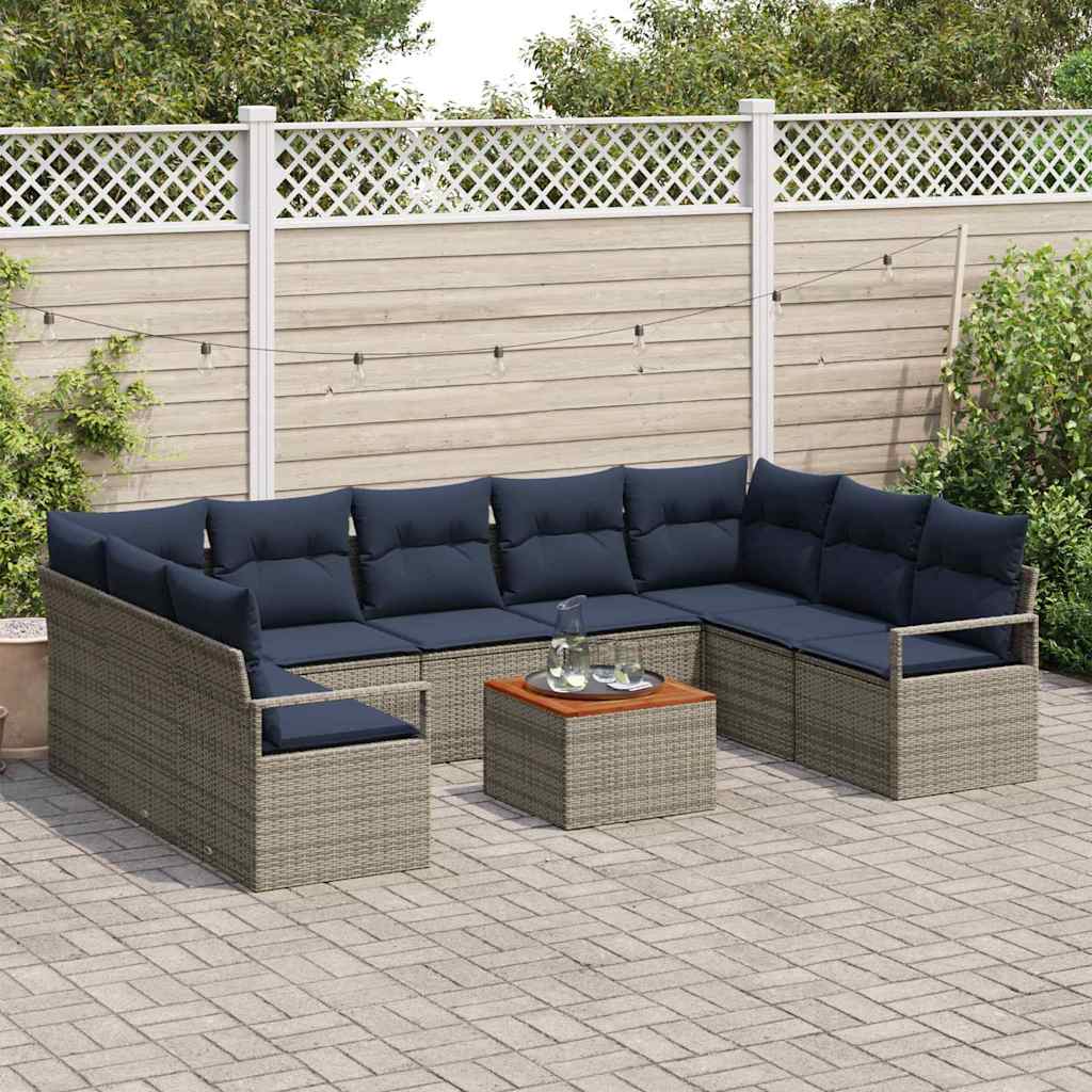 Set Divano da Giardino con cuscino 10 pcs Grigio polyrattan | homemem39