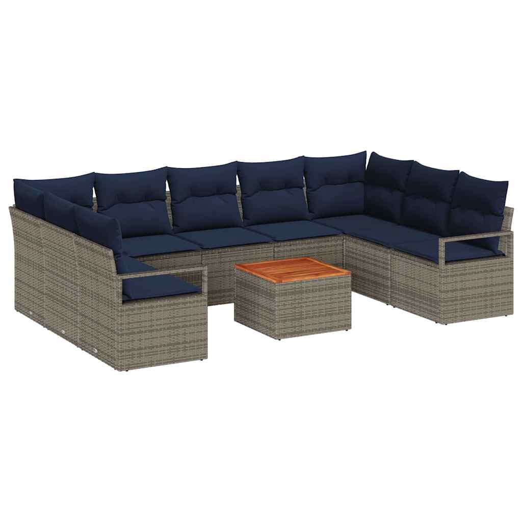 Set Divano da Giardino con cuscino 10 pcs Grigio polyrattan | homemem39