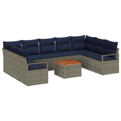 Set Divano da Giardino con cuscino 10 pcs Grigio polyrattan | homemem39