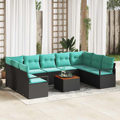 Set Divano da Giardino con cuscino 10 pcs Nero polyrattan | homemem39