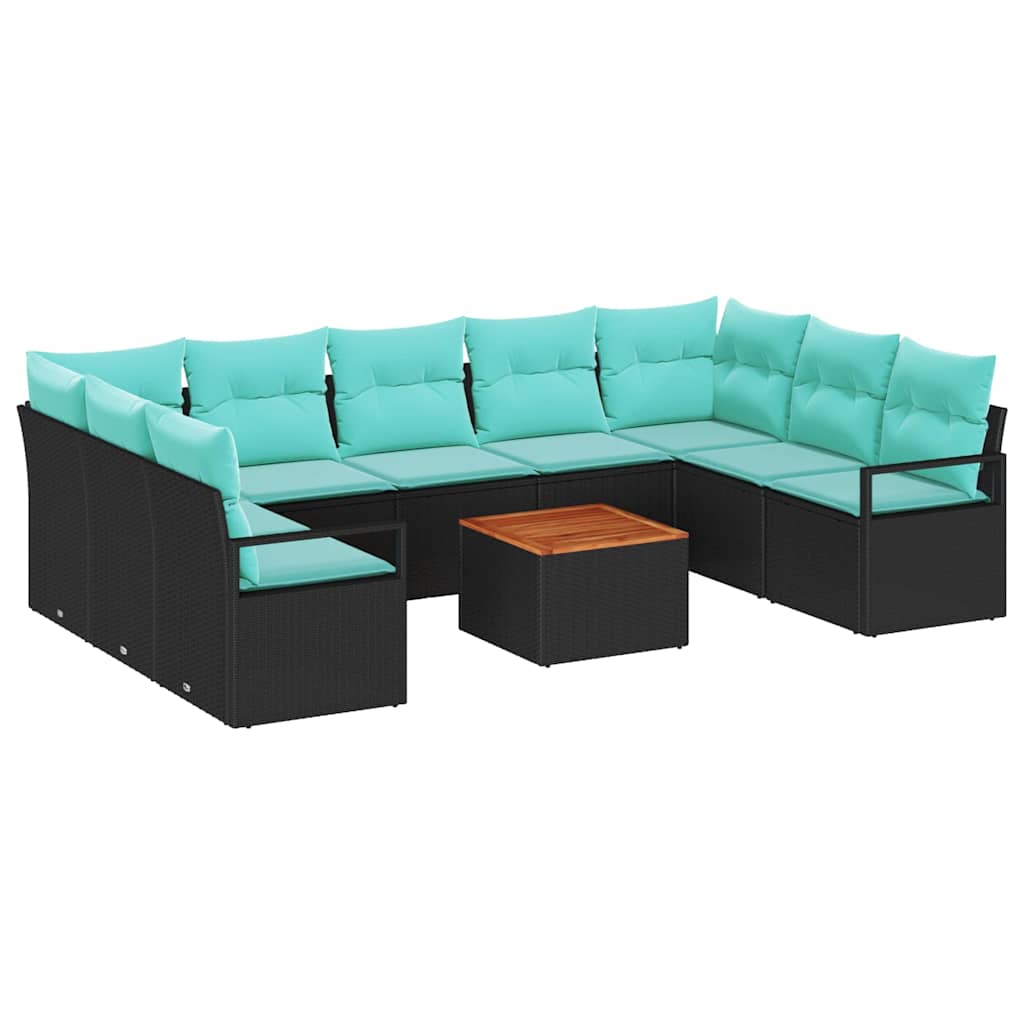 Set Divano da Giardino con cuscino 10 pcs Nero polyrattan | homemem39