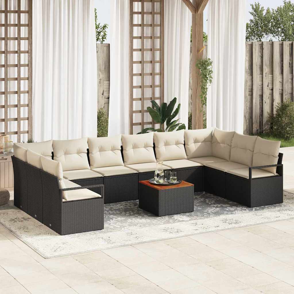 Set Divano da Giardino con cuscino 11 pcs Nero polyrattan | homemem39