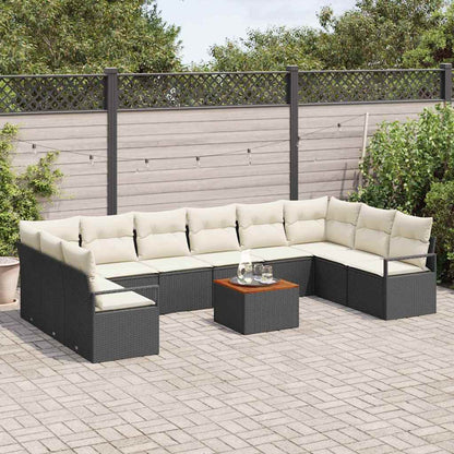Set Divano da Giardino con cuscino 11 pcs Nero polyrattan | homemem39
