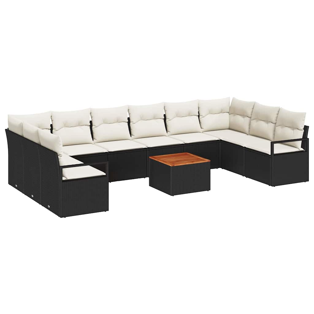 Set Divano da Giardino con cuscino 11 pcs Nero polyrattan | homemem39
