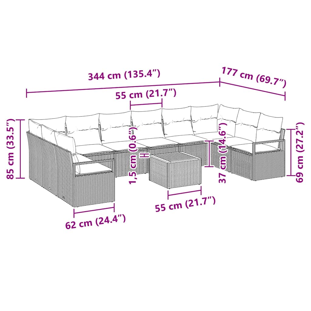 Set Divano da Giardino con cuscino 11 pcs Nero polyrattan | homemem39