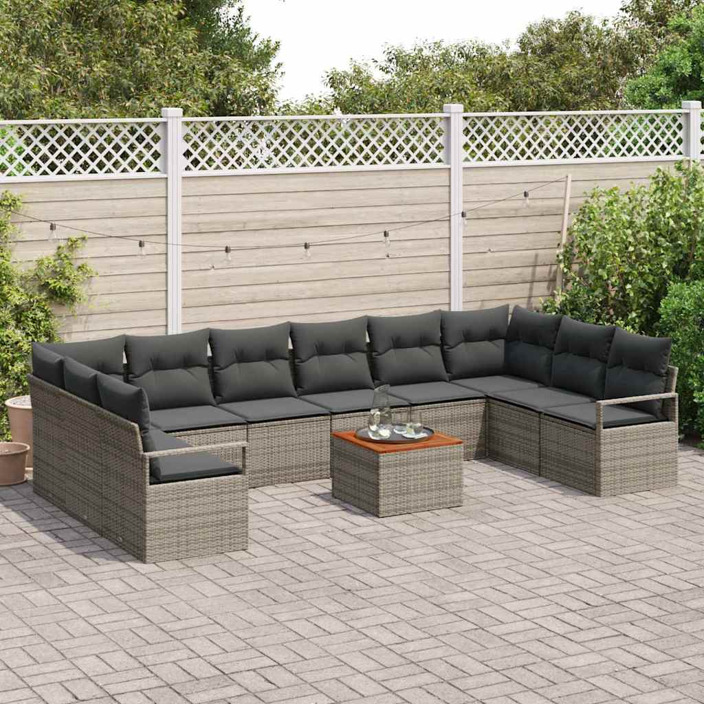 Set Divano da Giardino con cuscino 11 pcs Grigio polyrattan | homemem39
