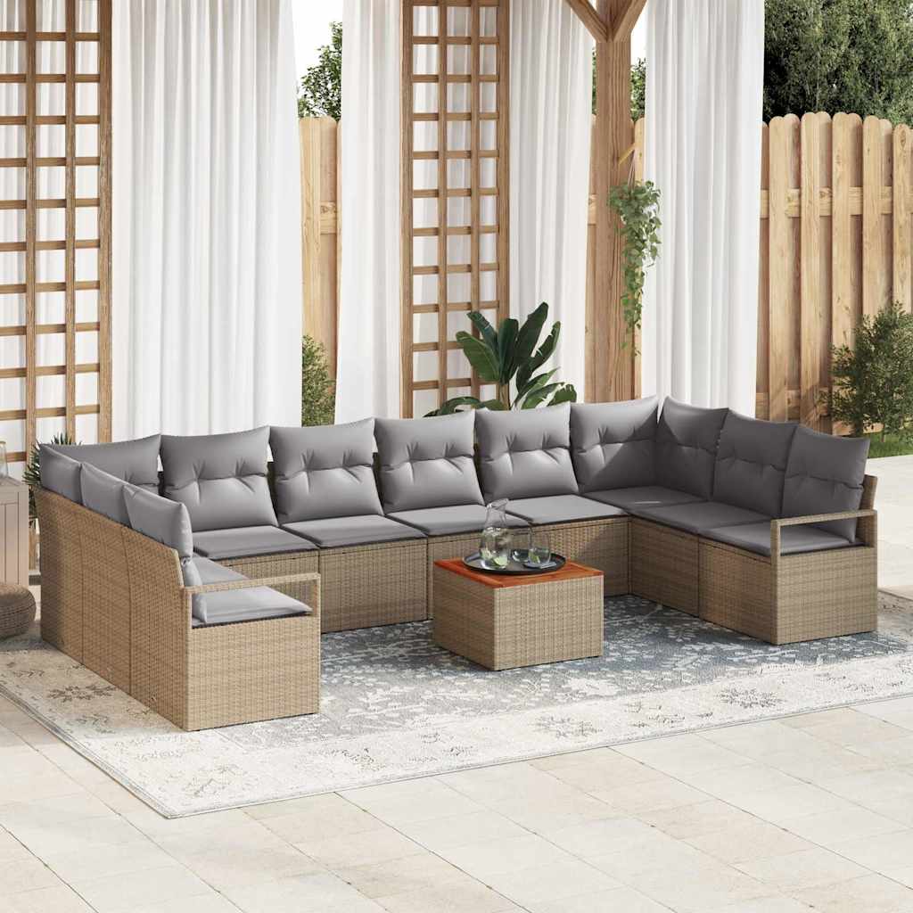 Set Divano da Giardino con cuscino 11 pcs Beige polyrattan | homemem39