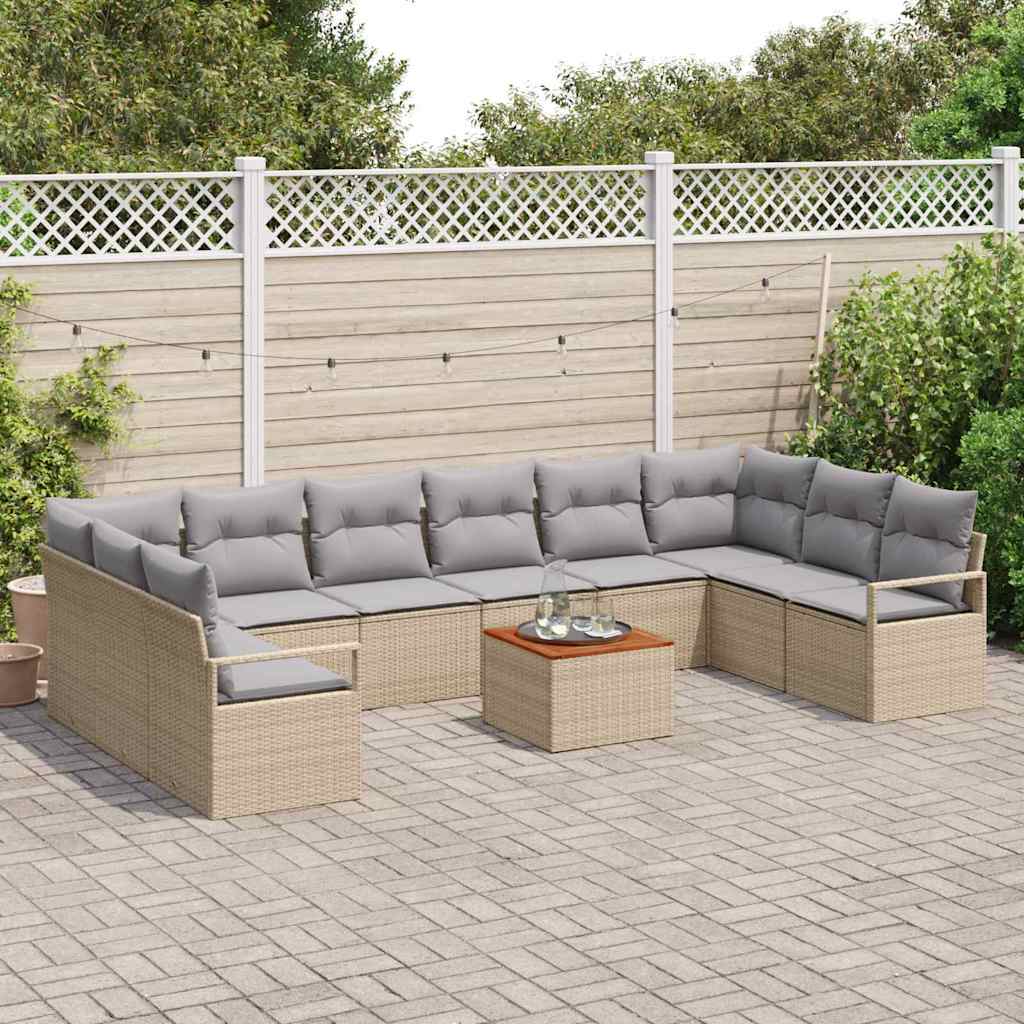 Set Divano da Giardino con cuscino 11 pcs Beige polyrattan | homemem39