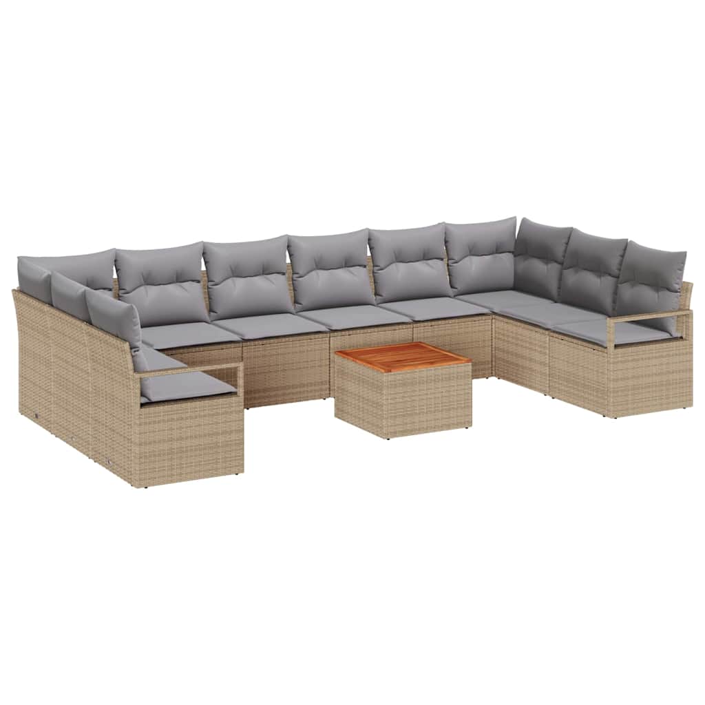 Set Divano da Giardino con cuscino 11 pcs Beige polyrattan | homemem39