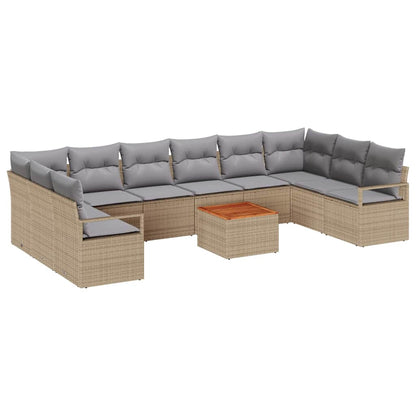 Set Divano da Giardino con cuscino 11 pcs Beige polyrattan | homemem39