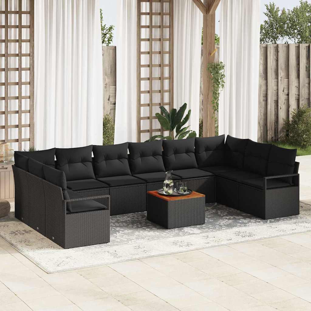 Set Divano da Giardino con cuscino 11 pcs Nero polyrattan | homemem39