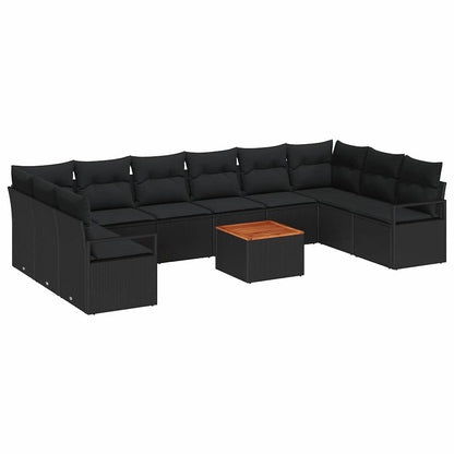 Set Divano da Giardino con cuscino 11 pcs Nero polyrattan | homemem39