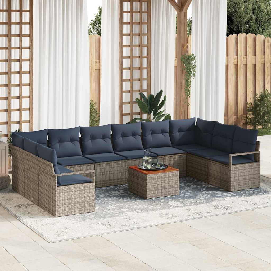 Set Divano da Giardino con cuscino 11 pcs Grigio polyrattan | homemem39