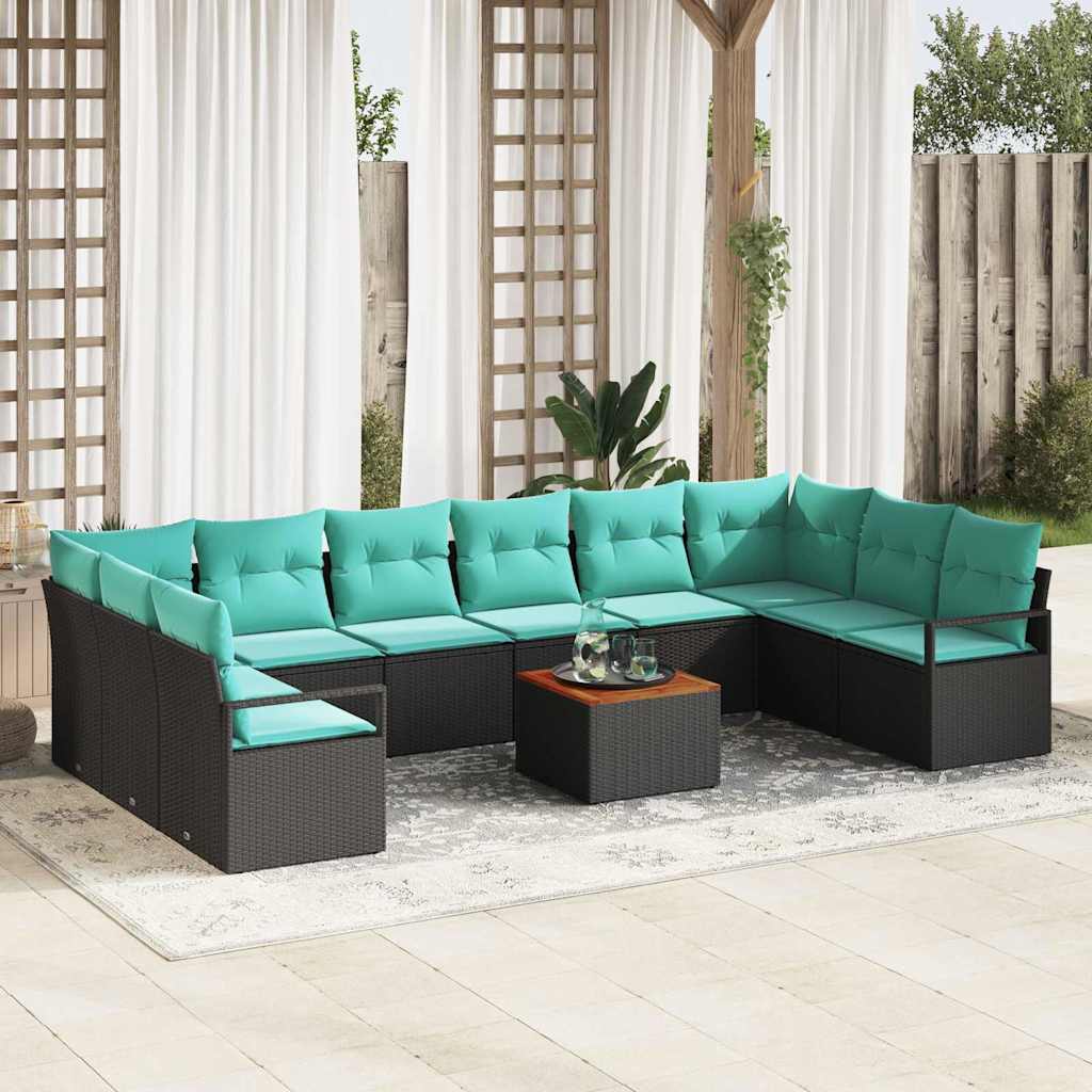 Set Divano da Giardino con cuscino 11 pcs Nero polyrattan | homemem39