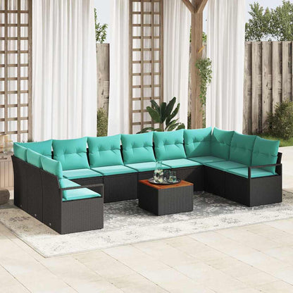 Set Divano da Giardino con cuscino 11 pcs Nero polyrattan | homemem39