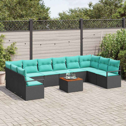 Set Divano da Giardino con cuscino 11 pcs Nero polyrattan | homemem39