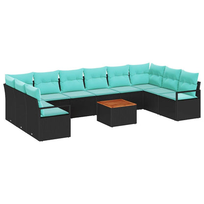 Set Divano da Giardino con cuscino 11 pcs Nero polyrattan | homemem39