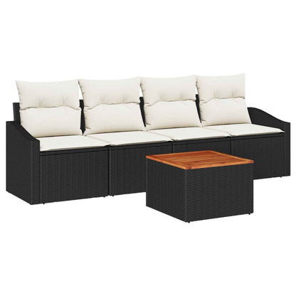 Set Divano da Giardino con cuscino 5 pcs Nero polyrattan | homemem39