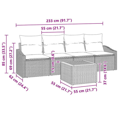 Set Divano da Giardino con cuscino 5 pcs Nero polyrattan | homemem39