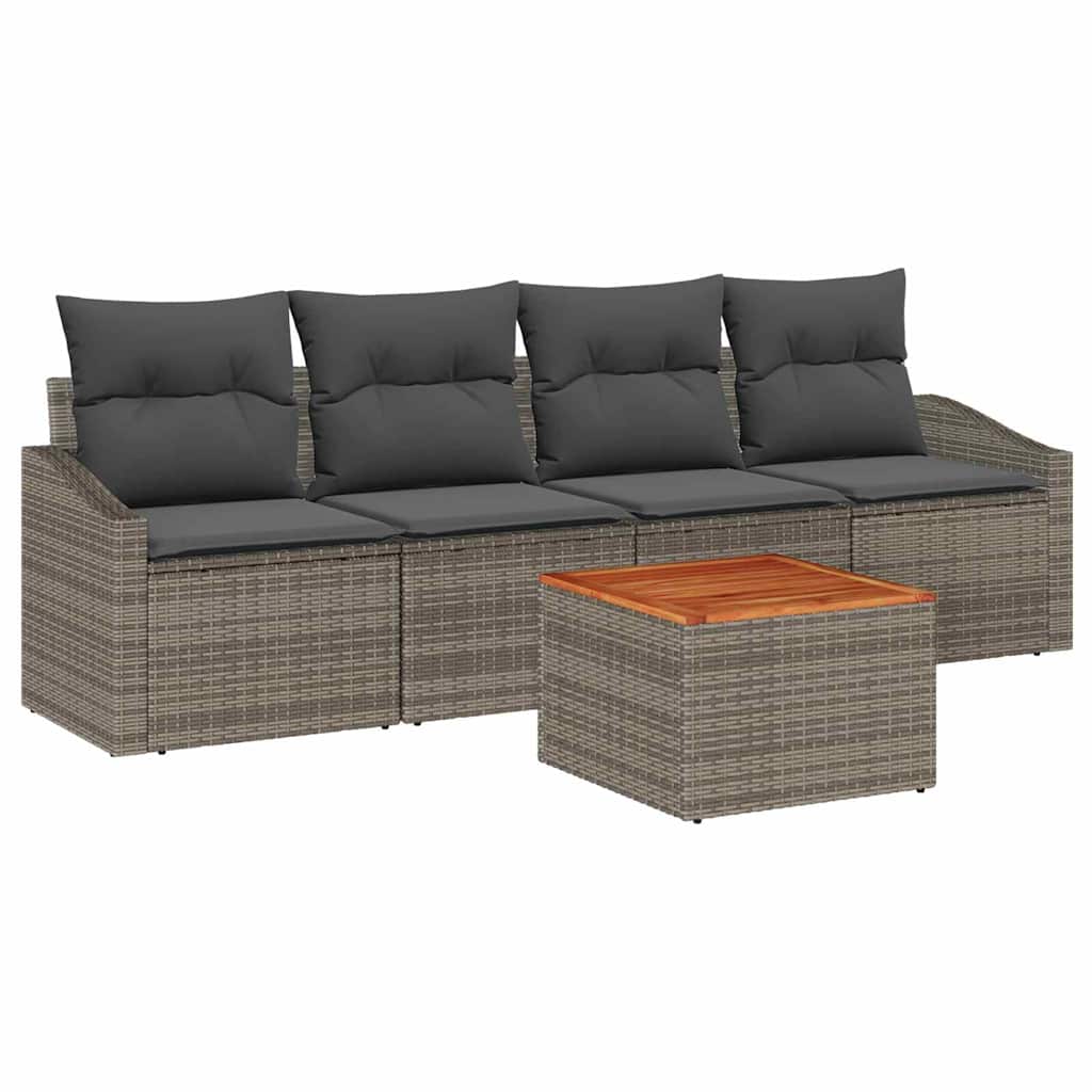 Set Divano da Giardino con cuscino 5 pcs Grigio polyrattan | homemem39