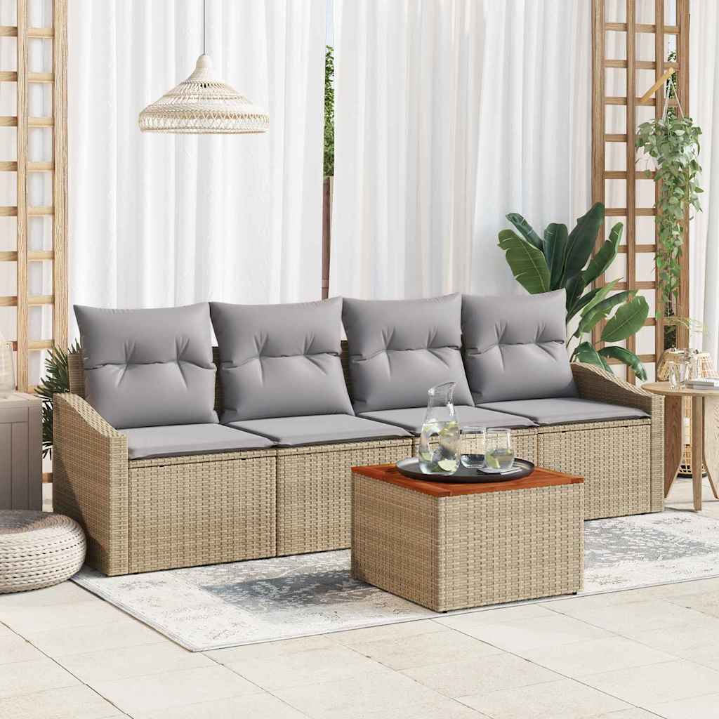 Set Divano da Giardino con cuscino 5 pcs Beige polyrattan | homemem39