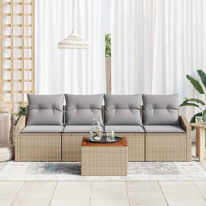 Set Divano da Giardino con cuscino 5 pcs Beige polyrattan | homemem39