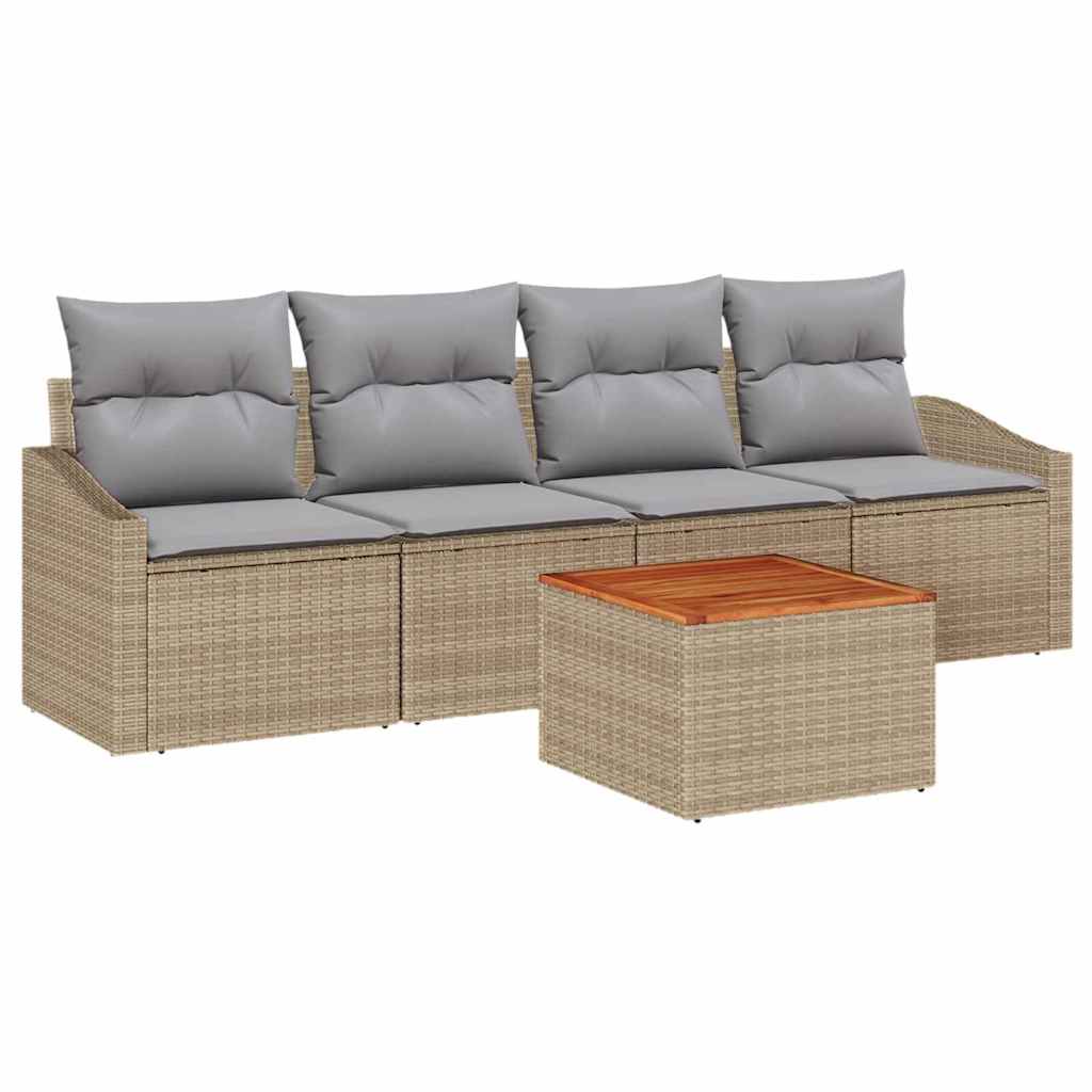 Set Divano da Giardino con cuscino 5 pcs Beige polyrattan | homemem39