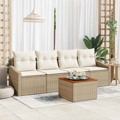 Set Divano da Giardino con cuscino 5 pcs Beige polyrattan
