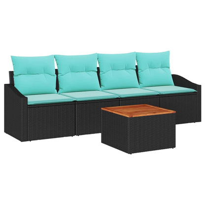 Set Divano da Giardino con cuscino 5 pcs Nero polyrattan | homemem39