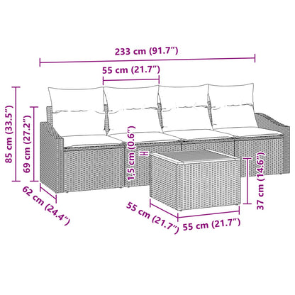 Set Divano da Giardino con cuscino 5 pcs Nero polyrattan | homemem39