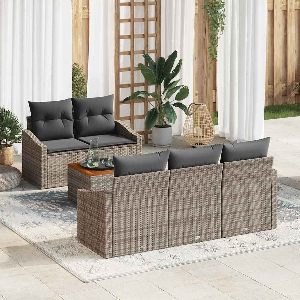 Set Divano da Giardino con cuscino 6 pcs Grigio polyrattan | homemem39