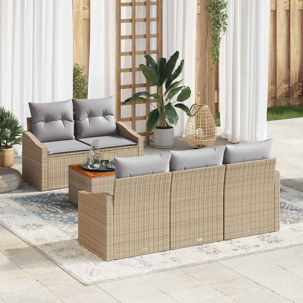 Set Divano da Giardino con cuscino 6 pcs Beige polyrattan | homemem39