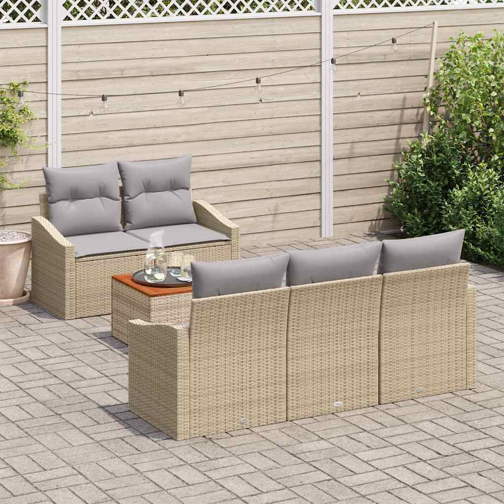Set Divano da Giardino con cuscino 6 pcs Beige polyrattan | homemem39