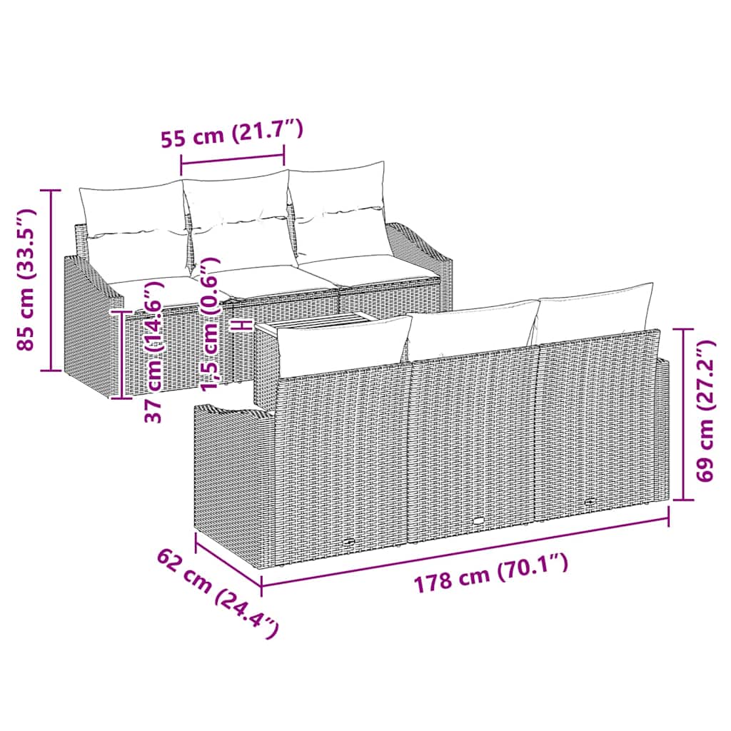 Set Divano da Giardino con cuscino 7 pcs Grigio polyrattan | homemem39