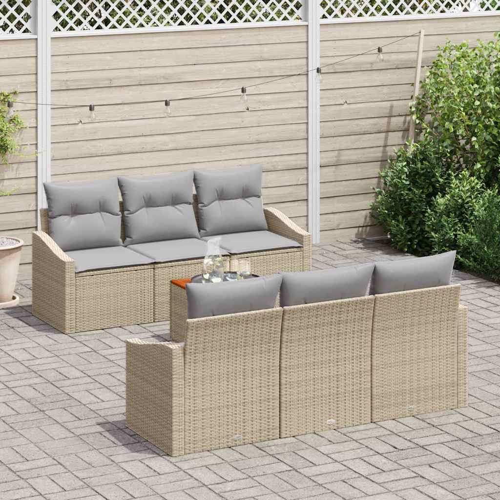 Set Divano da Giardino con cuscino 7 pcs Beige polyrattan | homemem39
